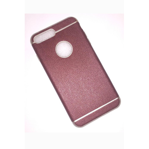 Apple İphone 7 Plus Yumuşak Arka Kapak Bordo Deri Desenli (Gold/Bordo)