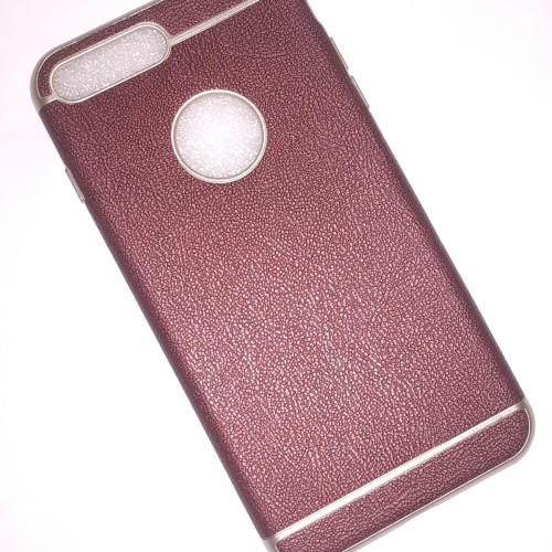 Apple İphone 7 Plus Yumuşak Arka Kapak Bordo Deri Desenli (Gold/Bordo)
