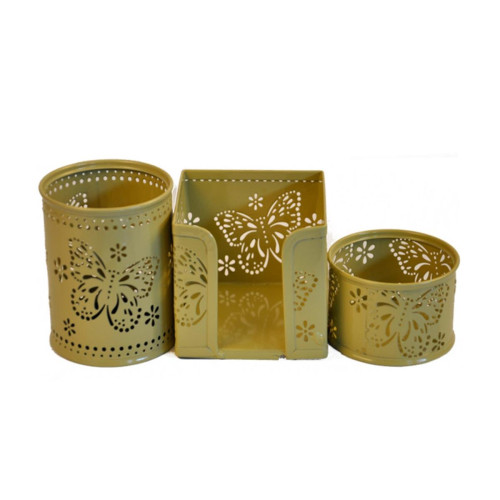 Bafix Masa Seti Ataşlık-Kağıtlık-Kalemlik 3 LÜ Metal Perforeli Gold JM3170