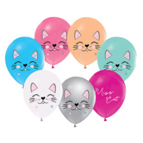 Balonevi Balon Mıss Cat Baskılı Pastel Renk 4+1 100 LÜ