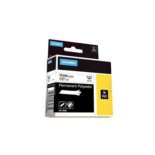 Dymo Rhinopro Sabit Polyester Şerit 12mm x 5.5m Beyaz/Siyah