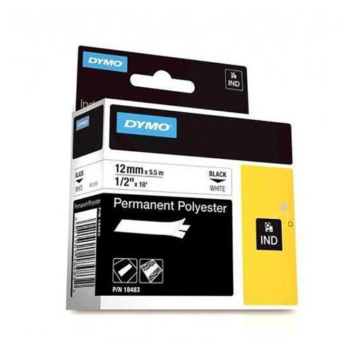Dymo Rhinopro Sabit Polyester Şerit 12mm x 5.5m Beyaz/Siyah