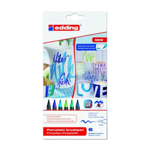 Edding Porselen Kalemi Fırça Uçlu 1 MM- 4 MM 6 LI Soğuk Renkler 4200
