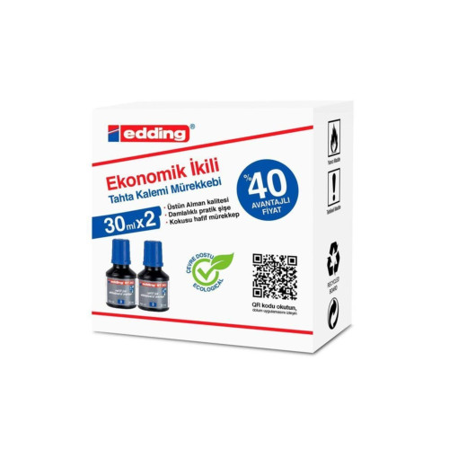 Edding Tahta Kalem Mürekkebi Damlalıklı Ekonomik 30 ml Mavi (2 Li Paket)