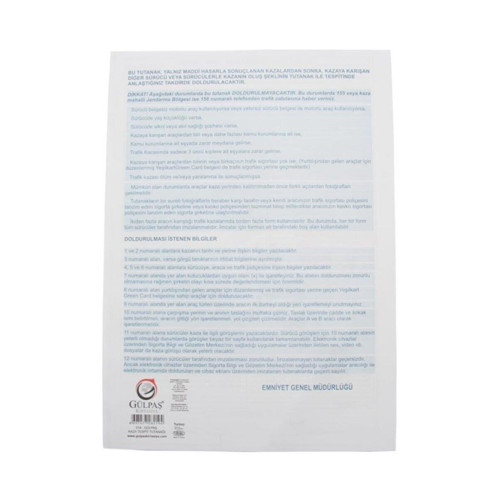 Gülpaş Kaza Tespit Tutanagı Otokopili (1 Paket 100 Adet)