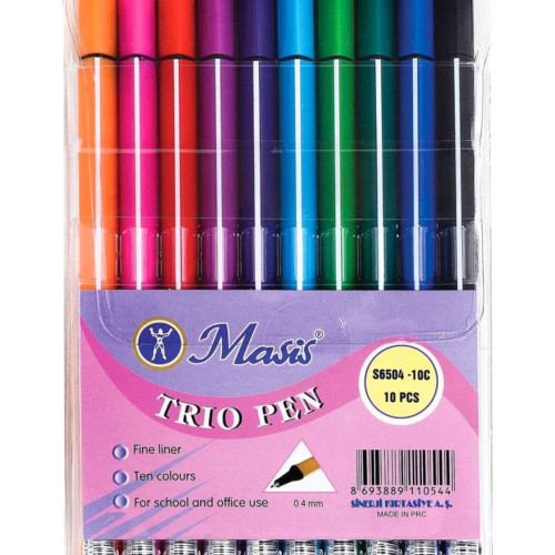 Masis Trio Pen Keçe Uçlu Kalem 0.4 MM 10 Renk S6504-10C
