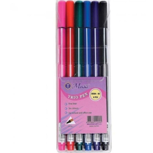 Masis Trio Pen Üçgen İnce Uç Keçeli Kalem 6 Renk 0.4 mm