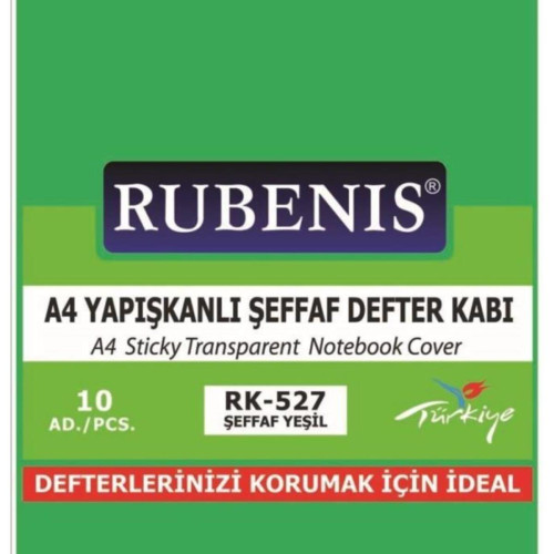 Rubenis Hazır Kaplık Defter Kabı Yapışkanlı 10 Lu A4 Şeffaf Yeşil