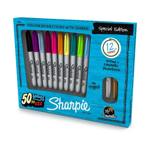 Sharpie Fine Permanent Markör Karışık Renk 10+2 Blisterli 1909439