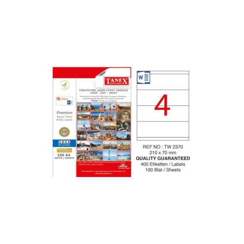 Tanex Lazer Etiket 100 YP 210x70 Laser-Copy-Inkjet TW-2370