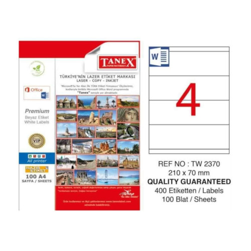 Tanex Lazer Etiket 100 YP 210x70 Laser-Copy-Inkjet TW-2370
