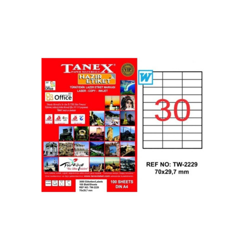 Tanex Lazer Etiket 100 YP 70x29.7 Laser-Copy-Inkjet TW-2229