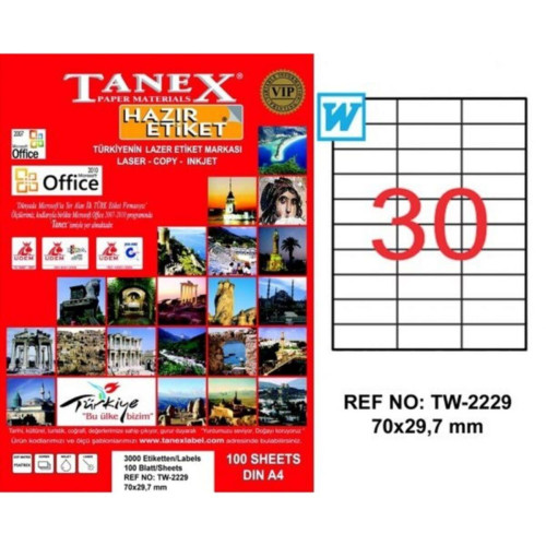 Tanex Lazer Etiket 100 YP 70x29.7 Laser-Copy-Inkjet TW-2229