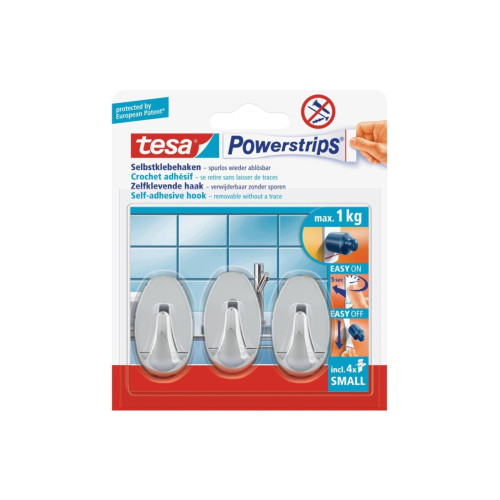 Tesa Askı İz Bırakmadan Sökülebilir Askı Küçük Oval Krom Powerstrıps 57543
