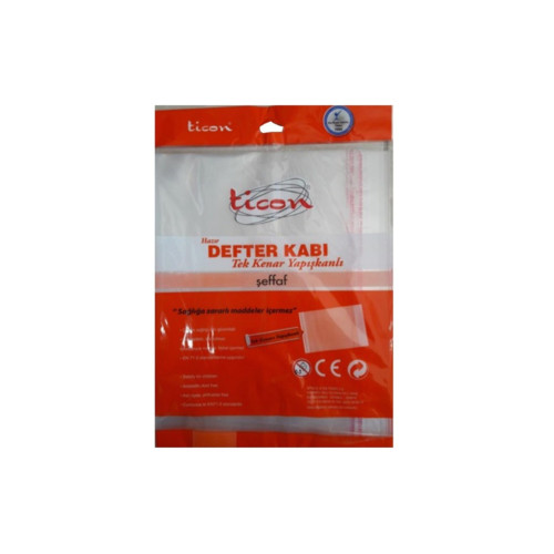 Ticon Hazır Defter Kabı Tek Kenar Yapışkan Şeffaf 10 Lu (1 Paket 10 Adet)