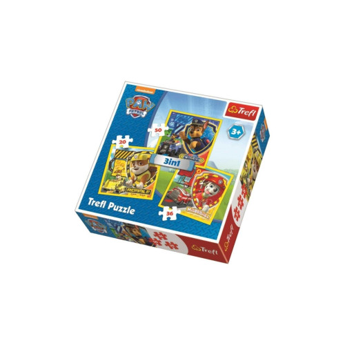 Trefl Puzzle Marshall, Rubble And Chase, Paw Patrol 20+36+50 Parça 3 İn 1 Puzzle