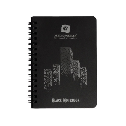 Alex Schoeller Spiralli Defter Plastik Kapak Siyah 60 Yaprak A6 Siyah Defter