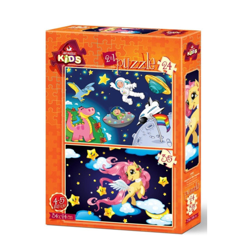 Art Çocuk Puzzle Astronot ve Mini Pegasus 24+35 Parça Puzzle