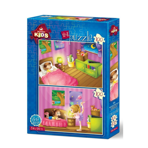 Art Çocuk Puzzle Uyku Vakti ve Bale Provası 2x100 Parça Puzzle