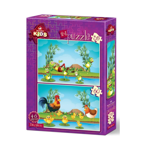 Art Çocuk Puzzle Hayvanlar ve Yavruları 35+60 Parça Puzzle