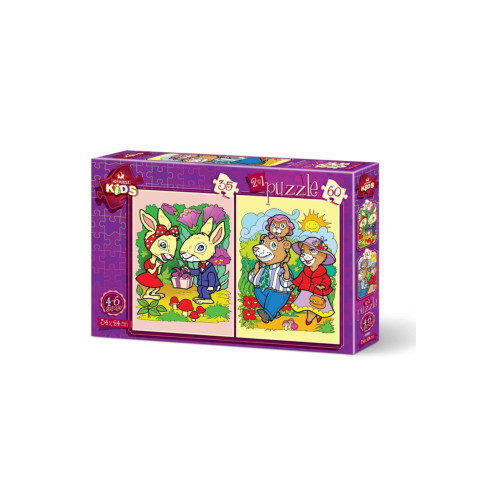 Art Çocuk Puzzle Tavşanlar ve Ayı Ailesi 35+60 Parça Puzzle