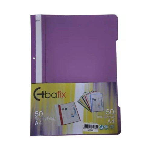 Bafix Telli A4 için Plastik Dosya 50'li - Mor (50 Li Paket)