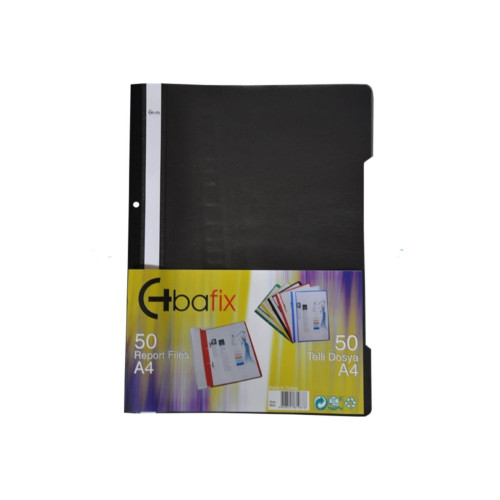 Bafix Telli A4 için Plastik Dosya 50'li - Siyah (50 Li Paket)