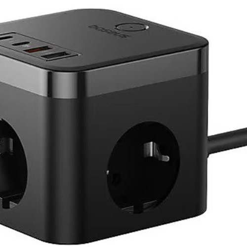 Baseus Pow Cube 7 Port 1.5m 30W Siyah Şarj Adaptörü (E00066400117-00)