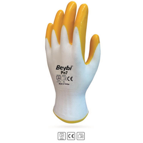 Beybi Nitril Poly 10 Beden Beyaz Sarı  Eldiven 12 Li Paket