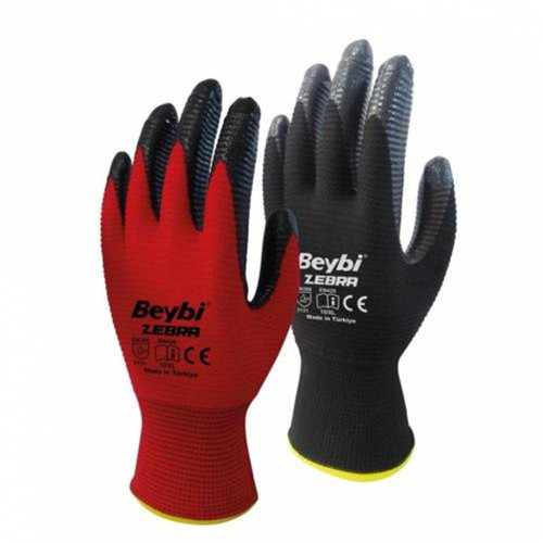 Beybi Nitril Poly Pnzebra 10 Beden Kırmızı Siyah Eldiven 12 Li Paket