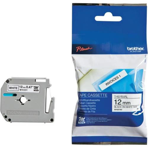 Brother M-K231 12 mm Beyaz Üzeri Siyah Kağıt Etiket