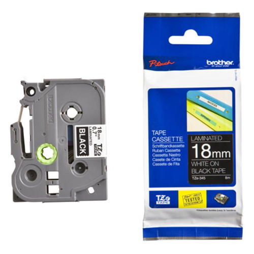 Brother TZE-345 18 mm Siyah Üzeri Beyaz Laminasyonlu Etiket