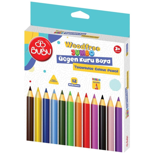 Bu-Bu Kuru Boya Woodfree Jumbo Üçgen 12 Renk Jumbo Üçgen Kuru Boya