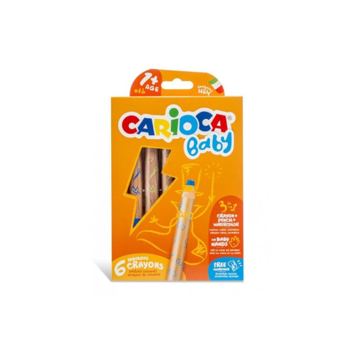Carioca 3 In 1 Jumbo Bebek Ahşap Gövdeli Boya Kalemi 6'lı