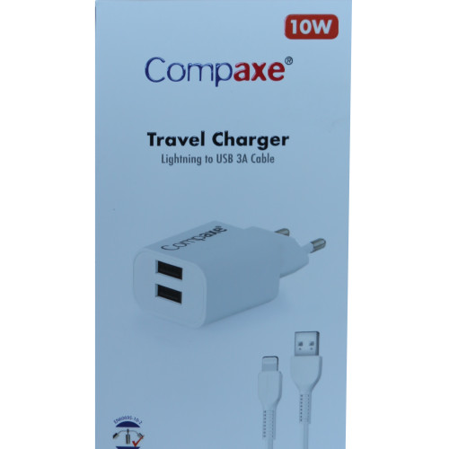 Compaxe CTA-521DIU 5v 2.1A 10W 2USB 1mt Usb 3.0 Ev Şarj Kafa + Lightning Şarj Kablosu