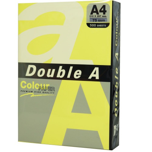 Double A Renkli Fotokobi Kağıdı 500 LÜ A4 75 GR Fosforlu Sarı (1 Top 500 Yaprak)