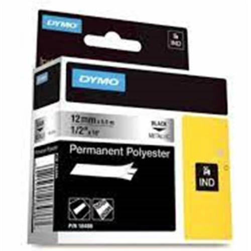 Dymo 18486 RhinoPRO SabitPolyester Şerit 12mmx5.5m MetalikGri-Siyah