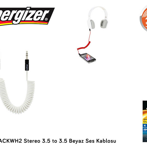 Energizer POCKETJACWH2 Stereo 3.5 to 3.5 Beyaz Ses Kablosu