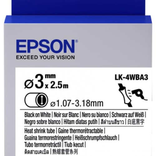 Epson LK-4WBA3 Isıyla Daralan Siyah Üzeri Beyaz 3MM 2,5Metre Etiket
