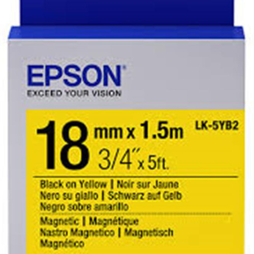 Epson LK-5YB2 Mıknatıslı Siyah Üzeri Sarı 18MM 1,5Metre Etiket