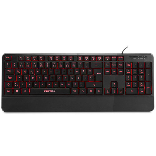 Everest BRIGHT Siyah USB 3 Renk Aydınlatmalı Q Sabit Bilek Destekli Multimedia Klavye
