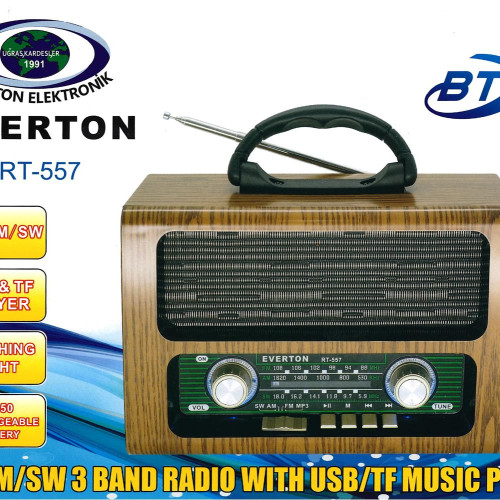 Everton Bluetooth Fm-Usb-Tf-Aux  Şarjlı Nostaljik Radyo