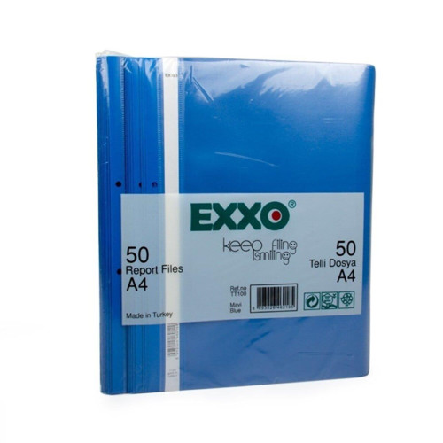 Exxo Telli Dosya Plastik A4 Mavi (50 Li Paket)