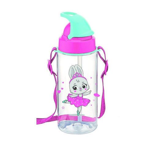 Gıpta Third Tritan Pembe Desenli Pipetli Matara 500 Ml Bpa Free Askılı Suluk