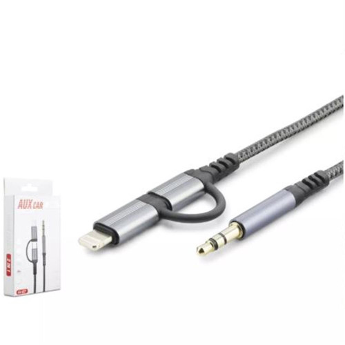 HADRON GJ-027 3.5MM TO TYPE-C + LIGHTNING KABLO AUX CAR SİYAH