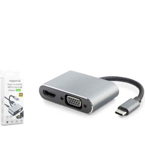 HADRON HDX7839 TYPE-C TO HUB HDTV 4K 30HZ + TYPE-C + USB + VGA 4IN1 GRİ