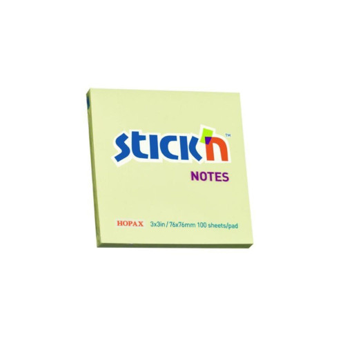 Hopax Stickn 76x76mm Yapışkanlı Not Kağıdı Pastel Sarı 100 Yaprak