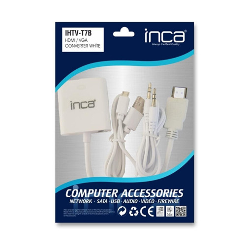 INCA 20 Cm HDMI-VGA Görüntü Adaptörü Beyaz Sesli HDMI To VGA + Ses Dönüştürücü