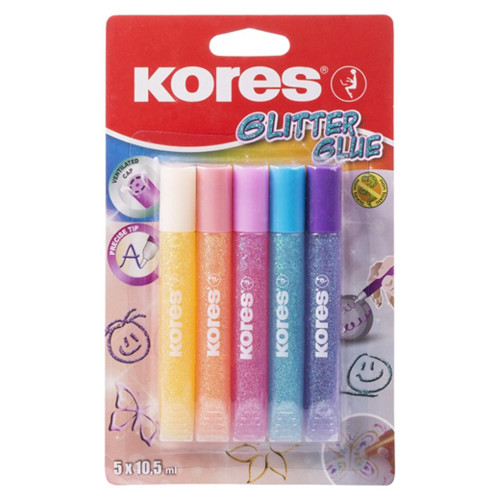 Kores Sıvı Yapıştırıcı Glitter Glue Simli Yapıştırıcı 5 Pastel Renk