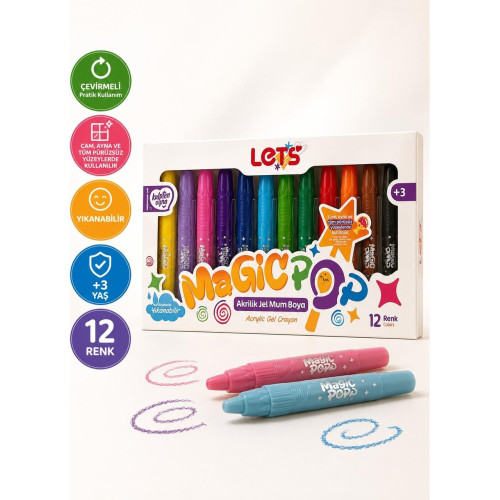 Let’s Magicpop Süper Yıkanabilir Mum Boya 12 Renk
